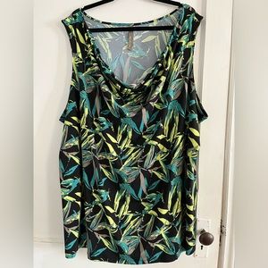 Cowl neck tank with leaf design